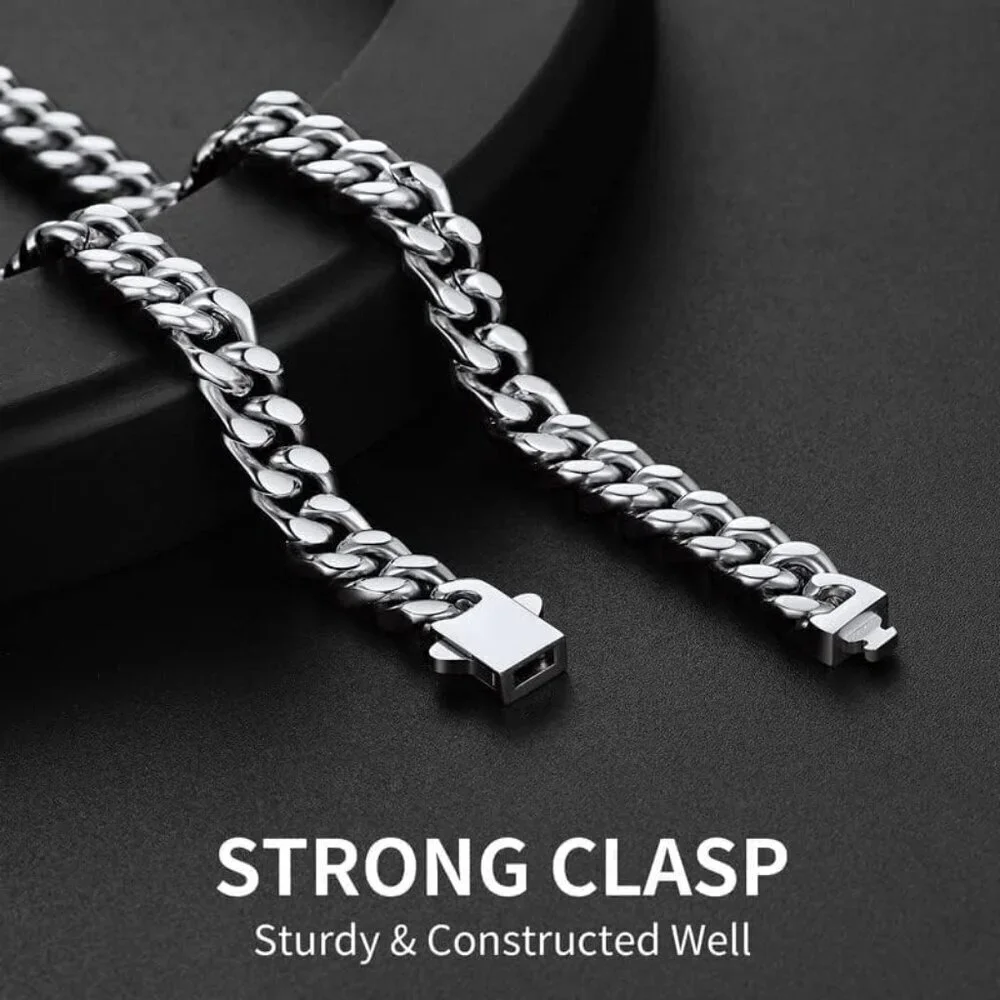 Men's 7mm Width Steel Silver 18K Gold Plated Cuban Durable Hip Hop Chain Jewelry